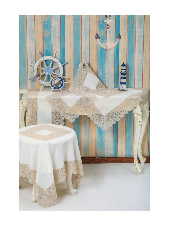 Qz1600053 Cappuccino Λινό Κέντημα Μεταξωτή Δαντέλα 60%linen 40%pol 160×220 Liolios Home