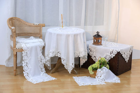 Pls-tb0306 Weißes Leinen Stickerei Seidenspitze 60% Leinen 40% Pol 128×128 Liolios Home