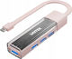 Unitek USB-Hub mit 4 Anschlüssen USB 2.0 mit Anschluss an einen Computer USB-A Rosa