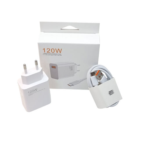 Φορτιστής με Θύρα USB-A και Καλώδιο USB-C 120W Quick Charge 5.0 Λευκός (EV-PS1120)