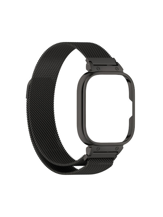 Redmi Watch 5 Redmi Watch 4 Калъф За Часовник Метална Рамка Вградена Каишка За Часовник Milan Магнитна Стоманена Мрежа Черен