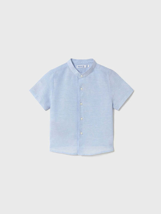 Mayoral Kids Shirt Short Sleeve Linen Sky Blue