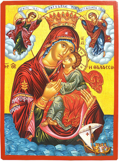 Jungfrau Maria Christus Glykophilousa Die Seefahrerin "Flache Ikone Kategorie Papier Tal Nr. 0 Dimension 10,0cm X 14,0cm" Holz MDF Ikone S&k Byzantinische Ikonen
