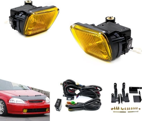 Squareς Headlights Car Honda Civic 12V 55W with Yellow Lighting 1pcs