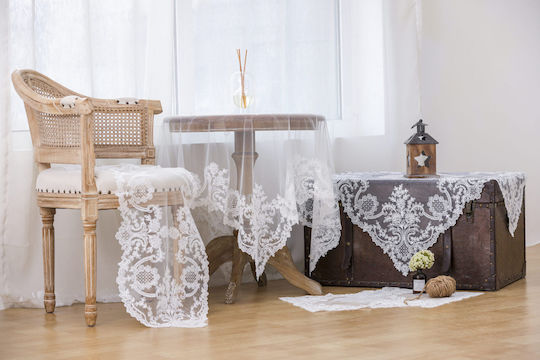 Liolios Home Покривка за маса с бродерия Подредба 3бр Бял