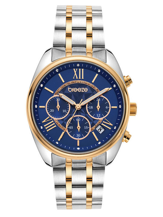 Breeze Damen Uhr Chronograph mit Silber Metallarmband