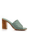 Leder Mules mit Chunky Absatz in Blau Farbe