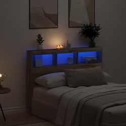 vidaXL LED Табла За Легло Дървена Кафява 140x102cm