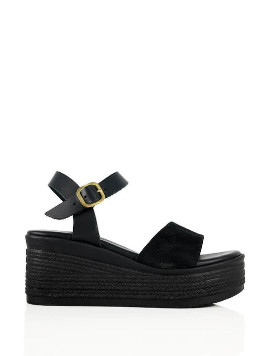 Black Suede Platforms with Leather Strap