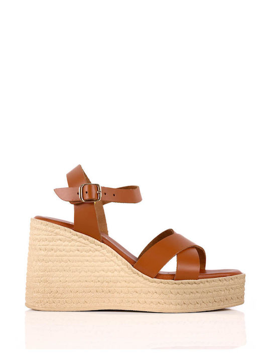 Tan Platforms with Crossed Leather Straps