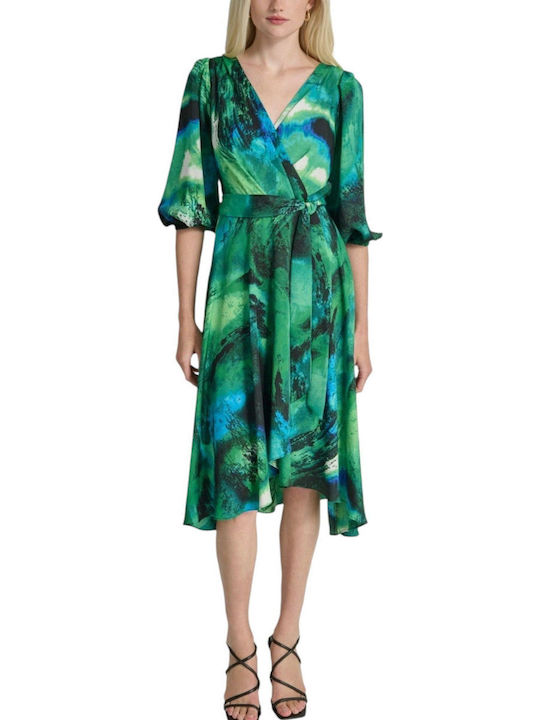 Sommer Midi Damenkleid Satin Wickel Grün