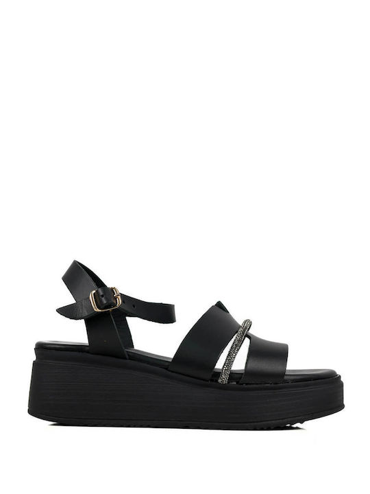 Black Flatforms with Subtle Rhinestone Strap