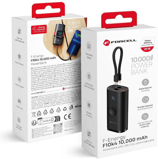 Forcell F-ENERGY F10K4 Power Bank 10000mAh 22.5W με Θύρα USB-A και Θύρα USB-C Power Delivery / Quick Charge 3.0 Μαύρο