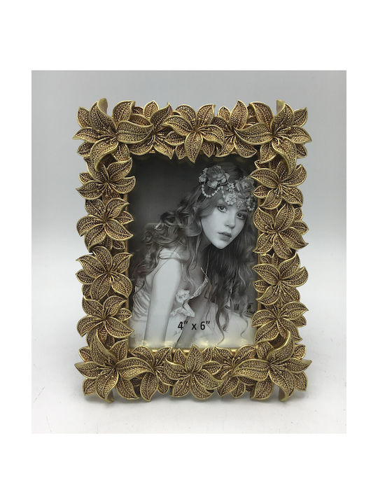 Κορνίζα Polyresin Χρυσή Ανάγλυφη Λουλούδια 10×15εκ