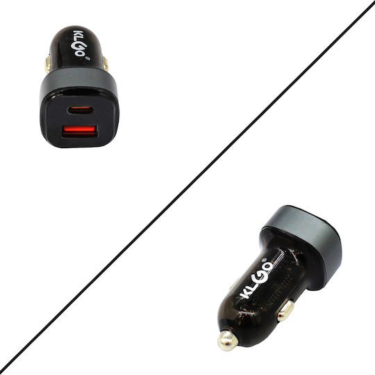 KLGO Φορτιστής Αυτοκινήτου 45W 3A Γρήγορης Φόρτισης με Θύρες: 1xUSB-A 1xType-C Μαύρο Χρώμα