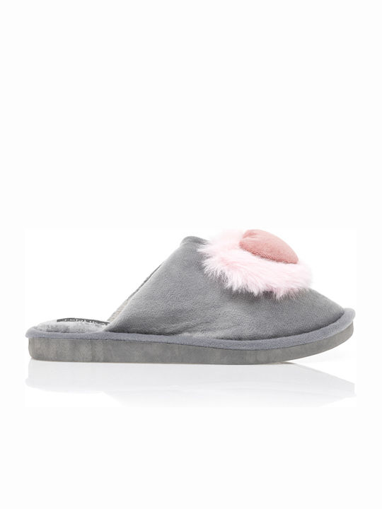 Tsoukalas Winter Women's Slippers with Fur Gray