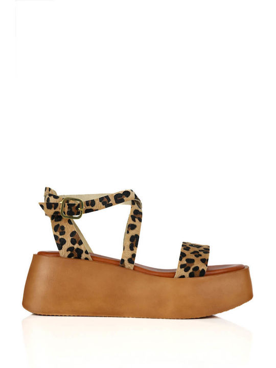 Leopard Flatforms Leather Straps