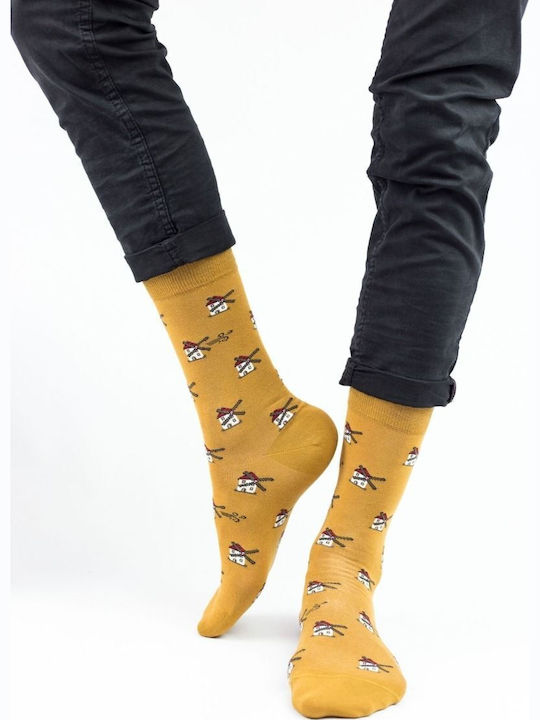 Men's Fashion Socks Windmill Cotton John Frank 12185 Mustard