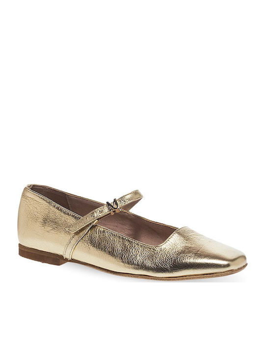 Leder Damen Ballerinas Spitz zulaufend mit Riemen Gold
