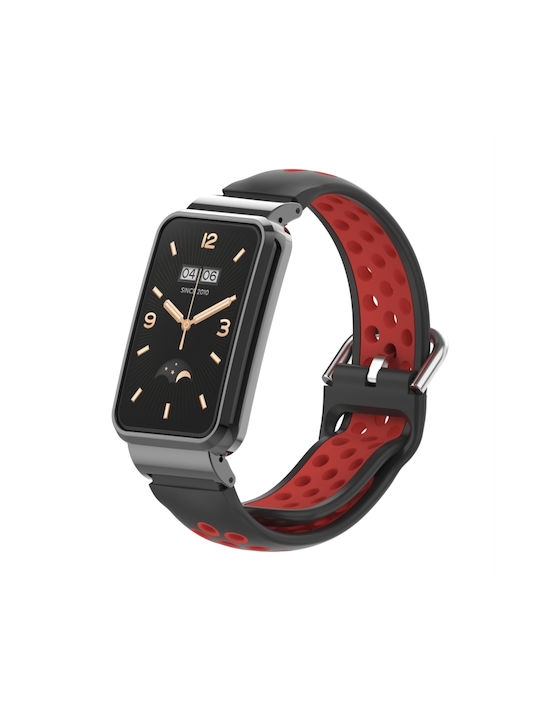 Силиконова каишка с метална рамка за Xiaomi Mi Band 7 Pro Черна + Червена