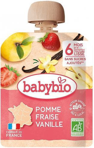Babybio Frucht-Gemüse-Püree mit Geschmack Apfel - Erdbeere - Vanille 90gr für 6+ Monate