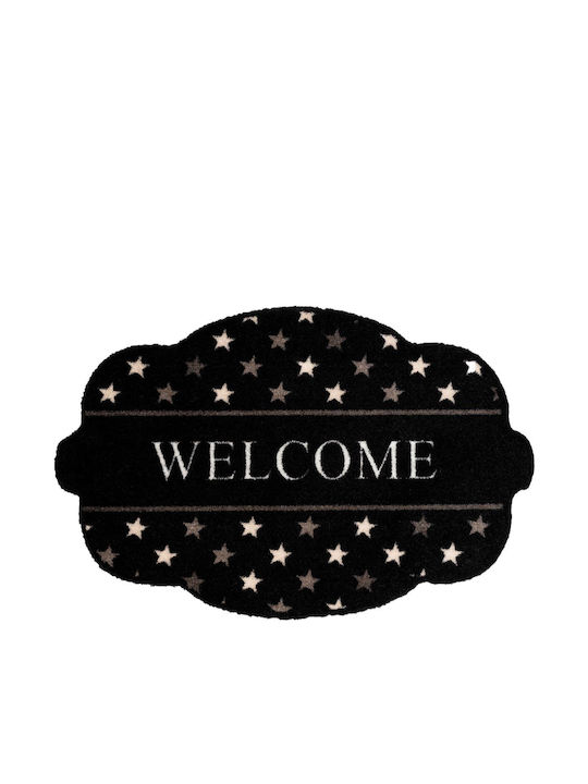 Sdim Oval Entrance Mat Carpet Non-Slip Backing Prestige Shape 010 Welcome Stars Black 50x75cm