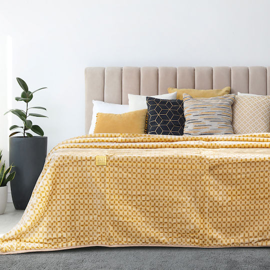 Beauty Home Κουβέρτα Ισπανίας Βελουτέ Μονή 160x220εκ. Κίτρινη
