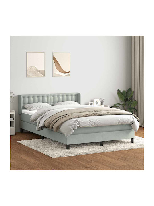 Doppelbett Bezogen mit Stoff Hellgrau mit Latte...