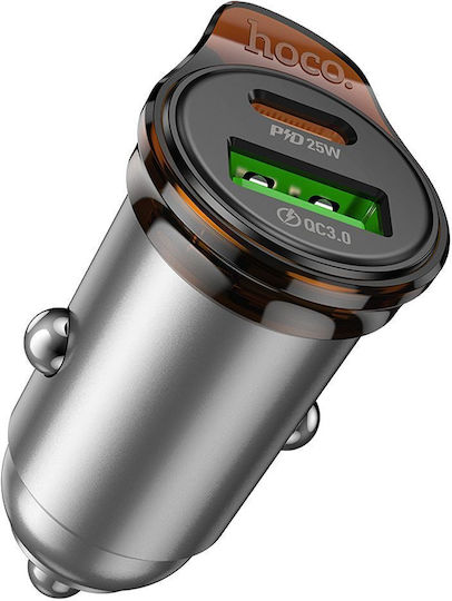 Hoco Handy-Autoladegerät 43W 3A Schnellladen mit einer Buchse 1xUSB-A Graue Farbe