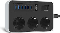 Cablu prelungitor 6 porturi USB 3 prize universale 3000W 3.1A 1.8m protecție pentru copii împământare 15.8x9.8x3.8 cm negru gri Cablu prelungitor 6 porturi USB 3 prize universale 3000W 3.1A 1.8m protecție pentru copii împământare 15.8x9.8x3.8 cm negru gri