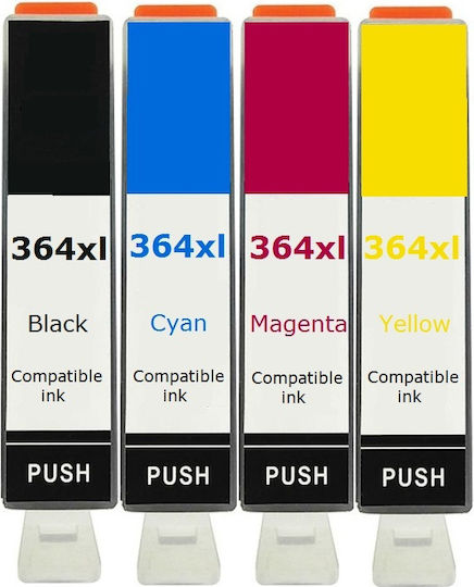 1full Set 4τεμ Συμβατο Καινουργιο Μελανι Hp364xl Black 22ml + Cyan-magenta-yellow 16ml