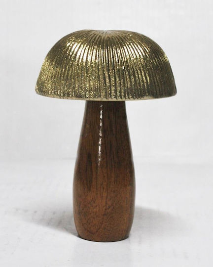 Tischdekoration Pilz Holz & Metall Braun Gold 9x9x14cm