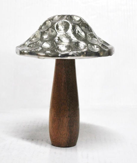 Tabletop Decorative Mushroom Wood & Metal Brown Silver 15x15x18cm