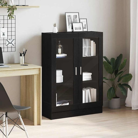Dulap De Prezentare Pentru Sufragerie Din Placă Din Lemn Agregat Vitrină Cu Geamuri Neagră 82.5x30.5x115cm 862021