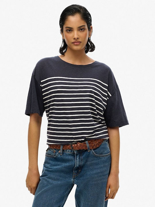 Superdry Γυναικείο T-shirt Ριγέ Navy Optic Stripe