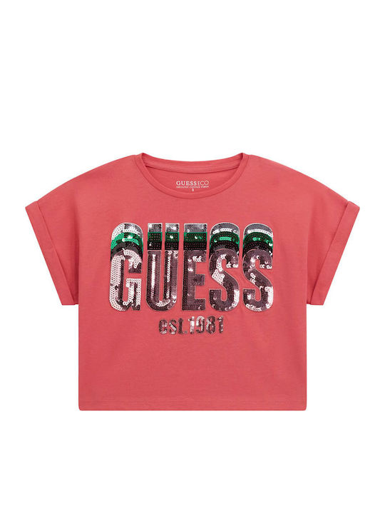 Guess Kids' Crop Top Short Sleeve Fuchsia