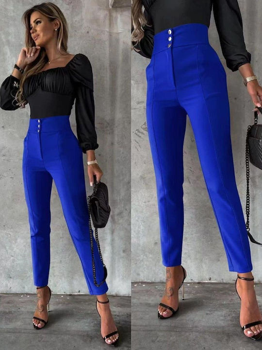 G.X.X Damen Stoff Hose mit Gummizug Blau