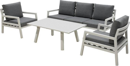 Santiago Outdoor Living Room Set 4 Pieces White with Pillows
