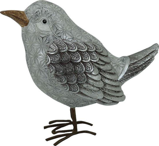 Pasăre decorativă din poliester argintiu alb 20x10x19cm