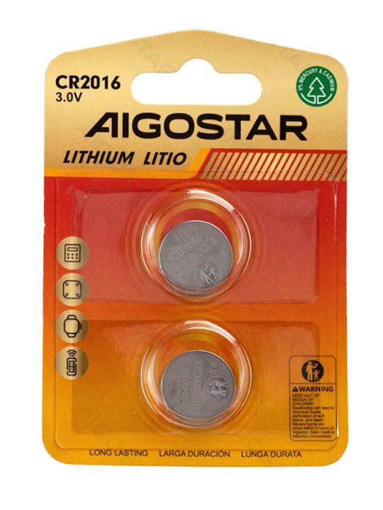Aigostar Μπαταρίες Λιθίου Ρολογιών CR2016 3V 2τμχ