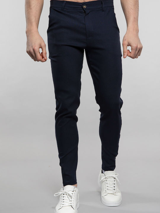 Men's Chino Elastic Slim Fit Trousers Navy Blue