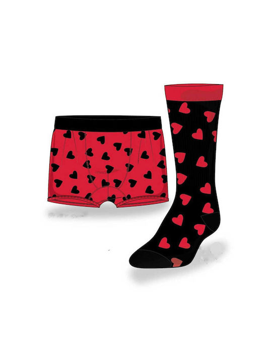 Herren Valentinstags-Set Alkmin „Valentine“ Geschenkbox 2-teilig Boxer & Herzsocken 320-7101 Rot-Schwarz