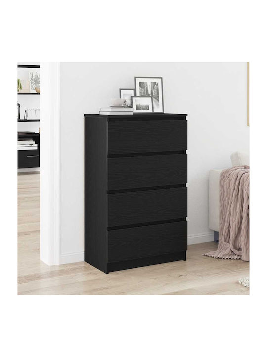 Wooden Chest of Drawers with 4 Drawers Black Oak 60x35x98.5cm