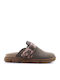 Leather Mules with Heel in Khaki Color