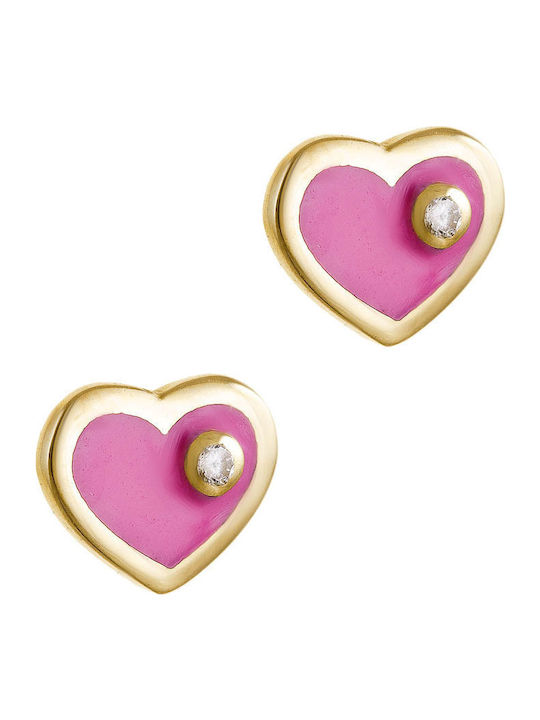 Papoulidis Jewellery Παιδικά Σκουλαρίκια Καρφωτά Καρδιά από Χρυσό 9K Καρδιά Ροζ