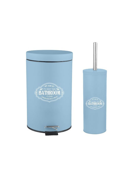 E-3659 Metallisches Badezimmer Mülleimer und Bürsten Set 7lt Hellblau
