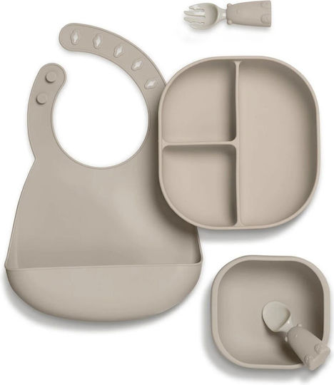 Mamas & Papas Feeding Set made of Silicone with Non-Slip Base Green 5pcs