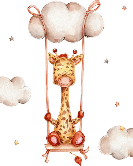 Tablou Copilăresc Giraffe In The Sky cu Ramă Albă din Lemn 21x30buc