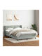 Doppelbett mit Stoff in Hellgrau mit Lattenrost & Matratze 160x210cm