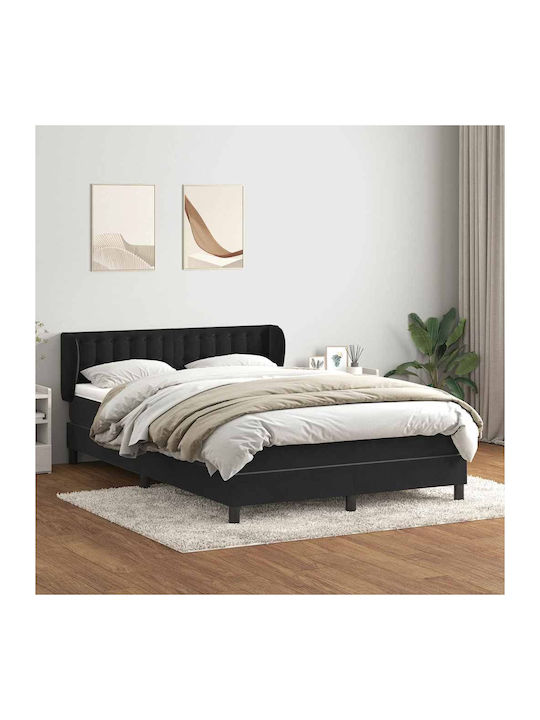 Doppelbett Bezogen mit Stoff Schwarz mit Latten...